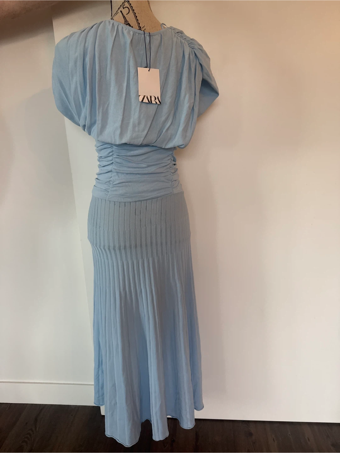 ZARA Light Blue Ruched Midi Dress - photo 4