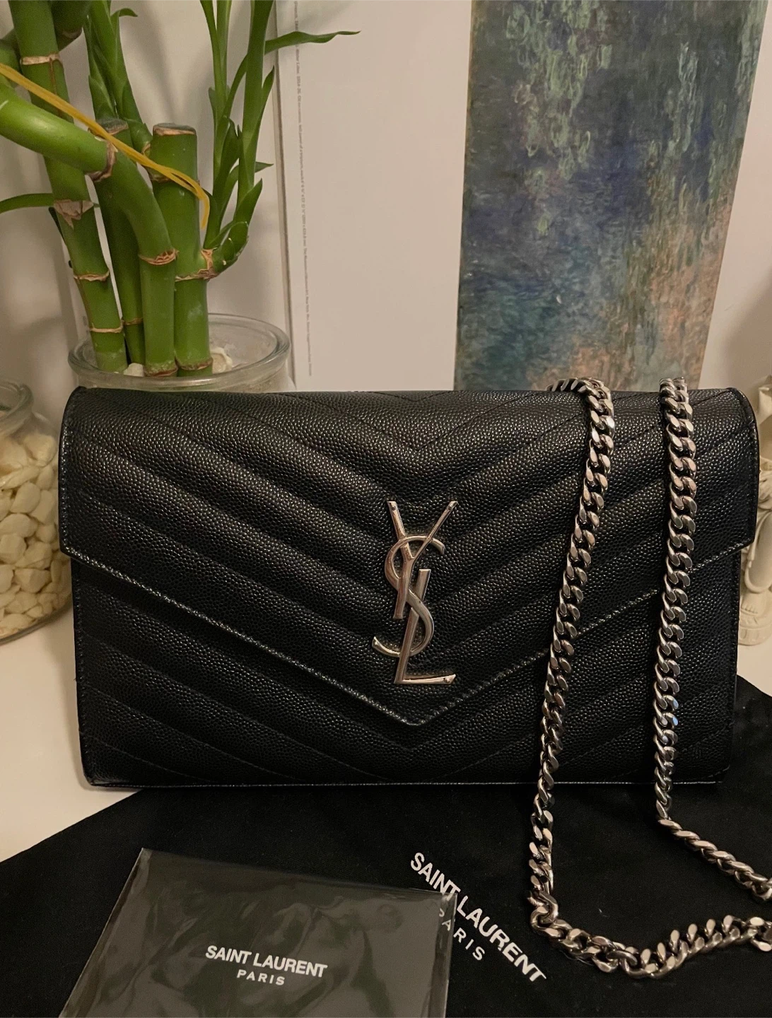 Saint Laurent Black Leather Chain Wallet