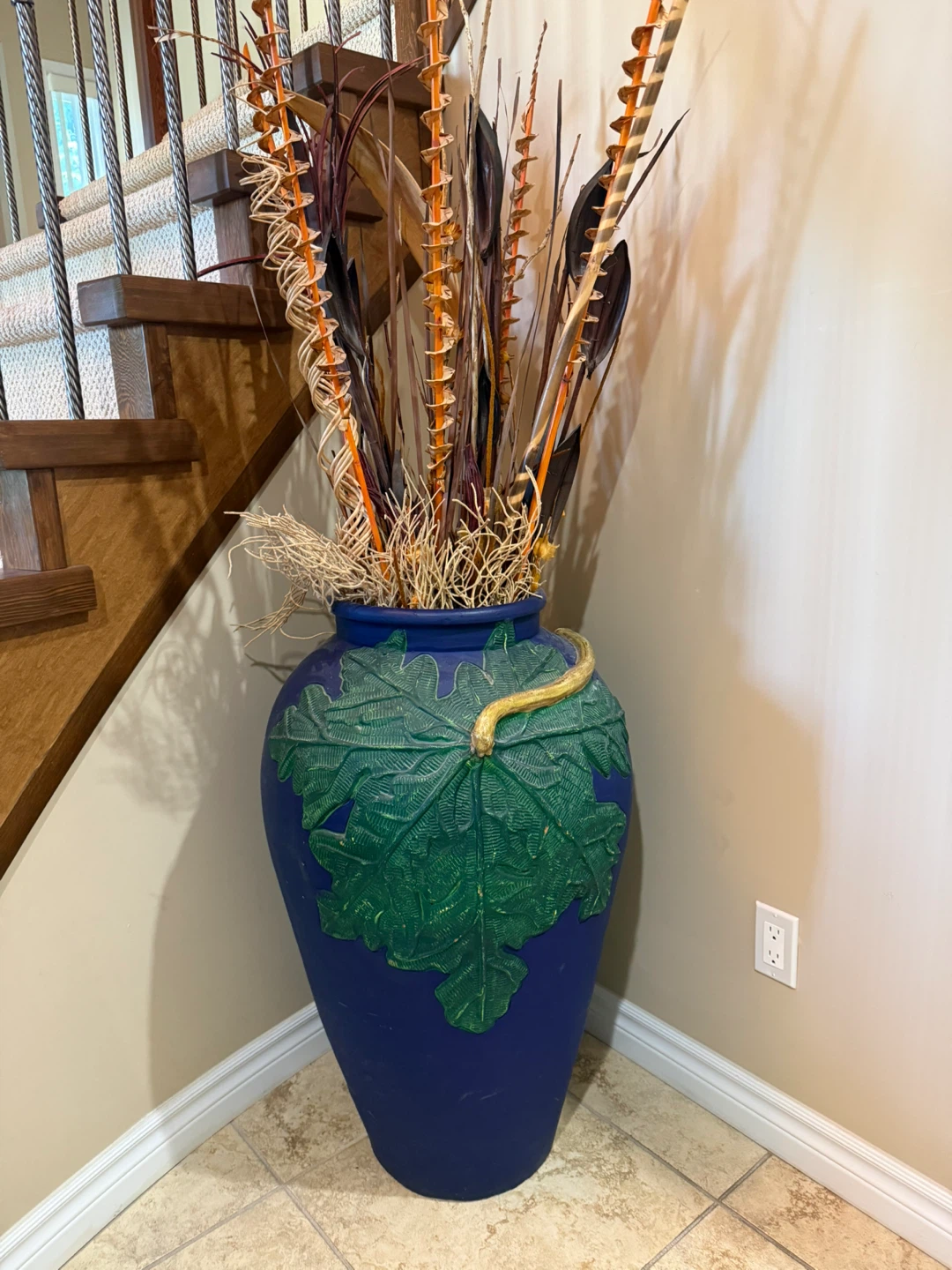 Large Decorative Vase with Dried Florals