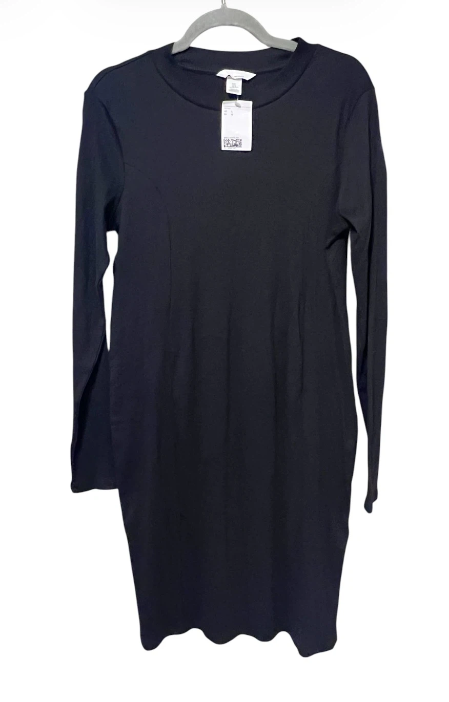 Brand New H&M MAMA Maternity Ribbed Dress – Size Large (Black)