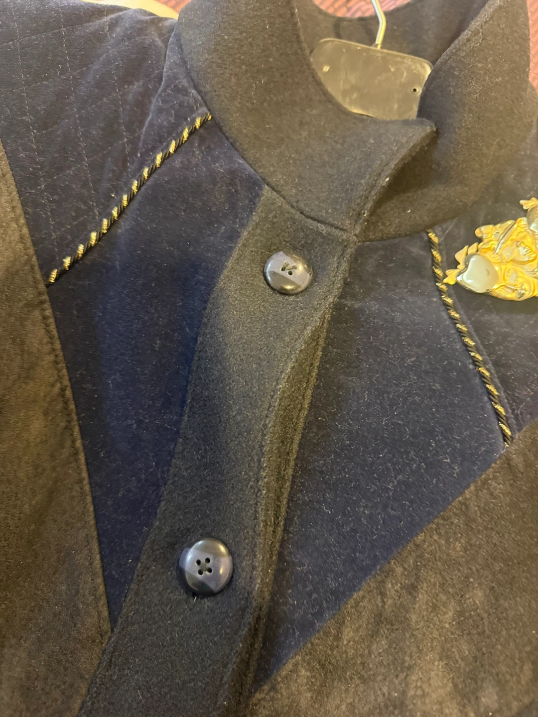Women's Black & Blue Coat with Gold Brooch - photo 2