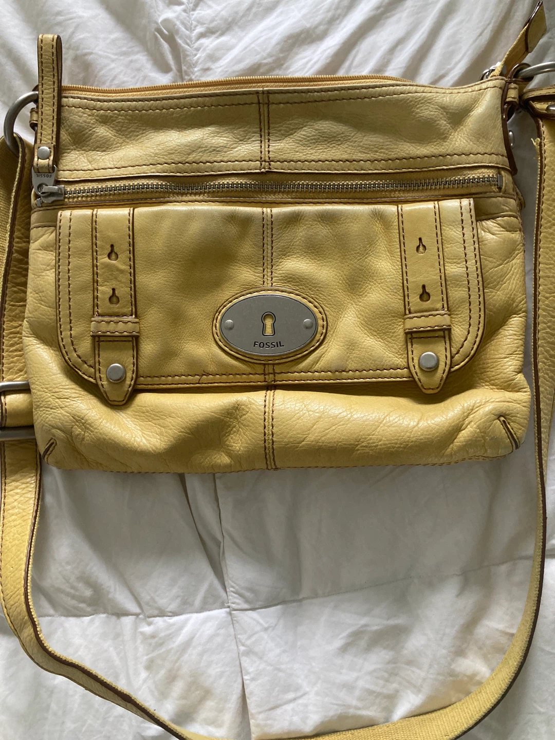 Fossil Yellow Leather Crossbody Bag