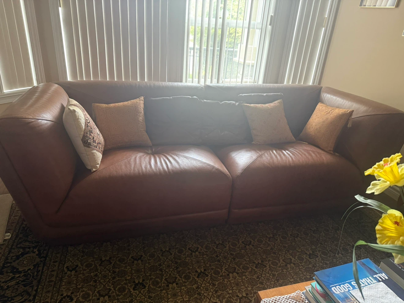 Brown Leather Sofa and Loveseat