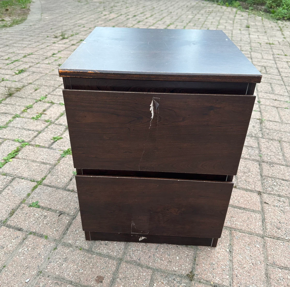 Dark Wood Nightstand with 2 Drawers