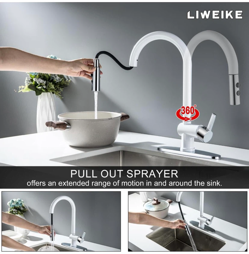 New LIWEIKE White Kitchen Faucet with Pull Out Sprayer One Hole - photo 2