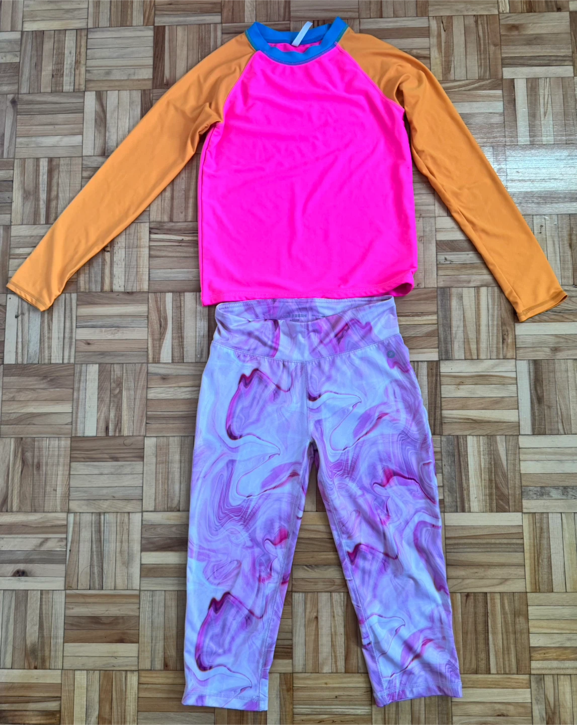 Girls' Rash Guard and Capris Set, tops size-14, pant-10/12