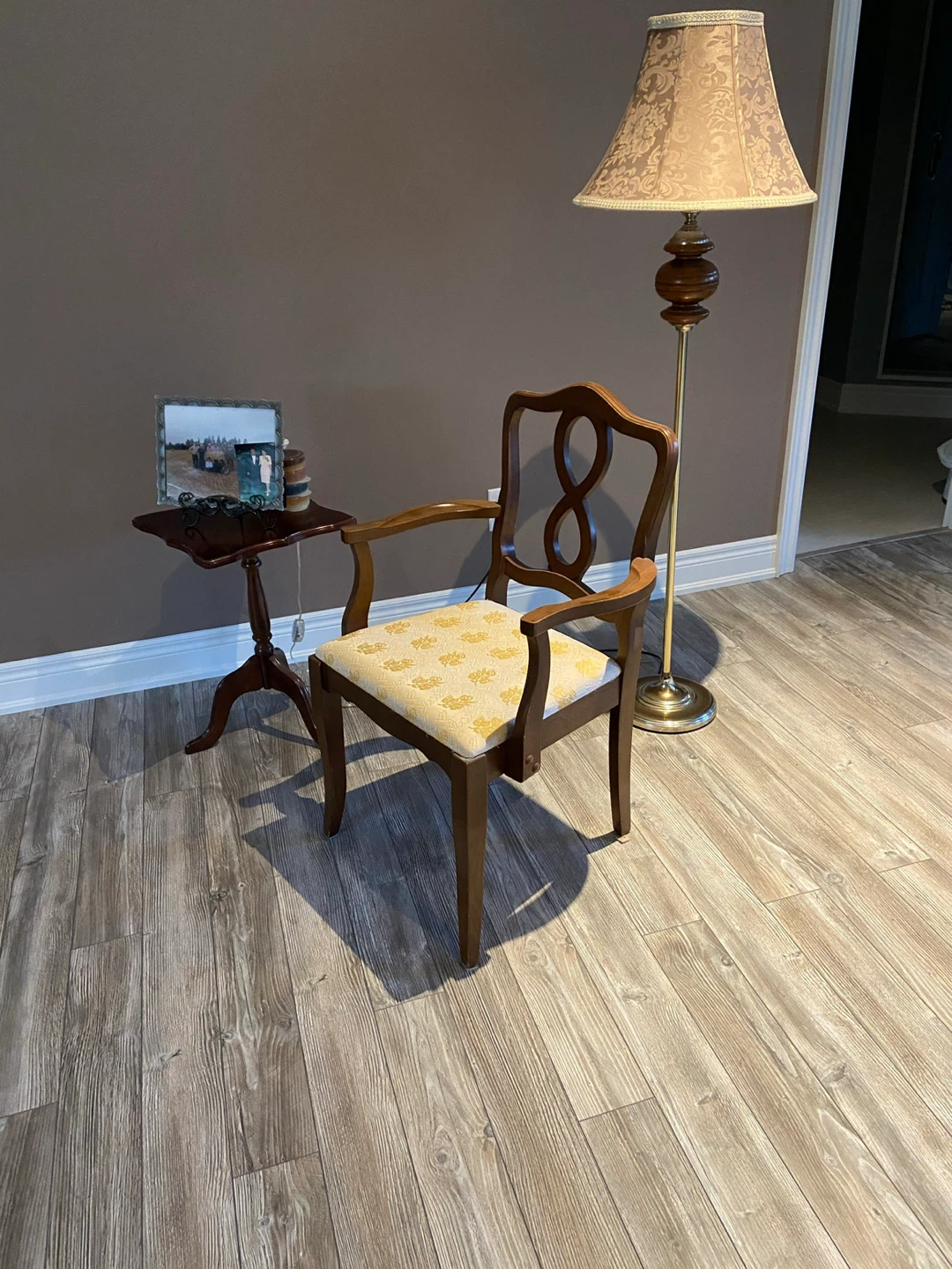 Antique Wooden Armchair with Patterned Seat