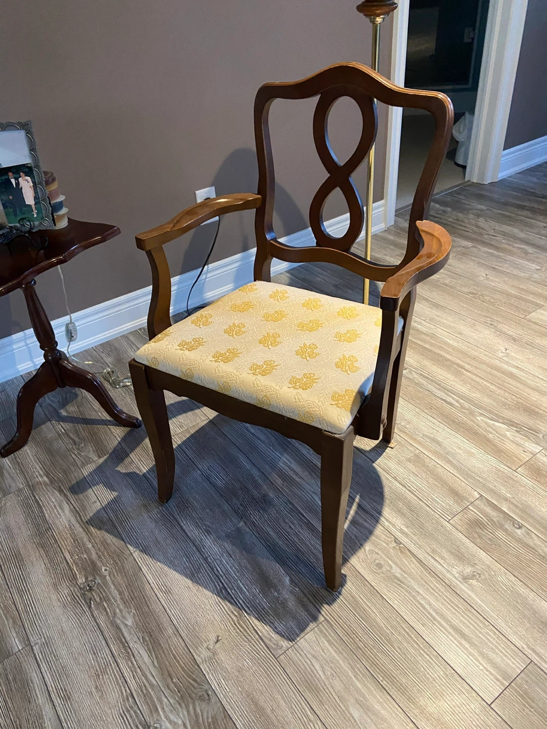 Antique Wooden Armchair with Patterned Seat - photo 2