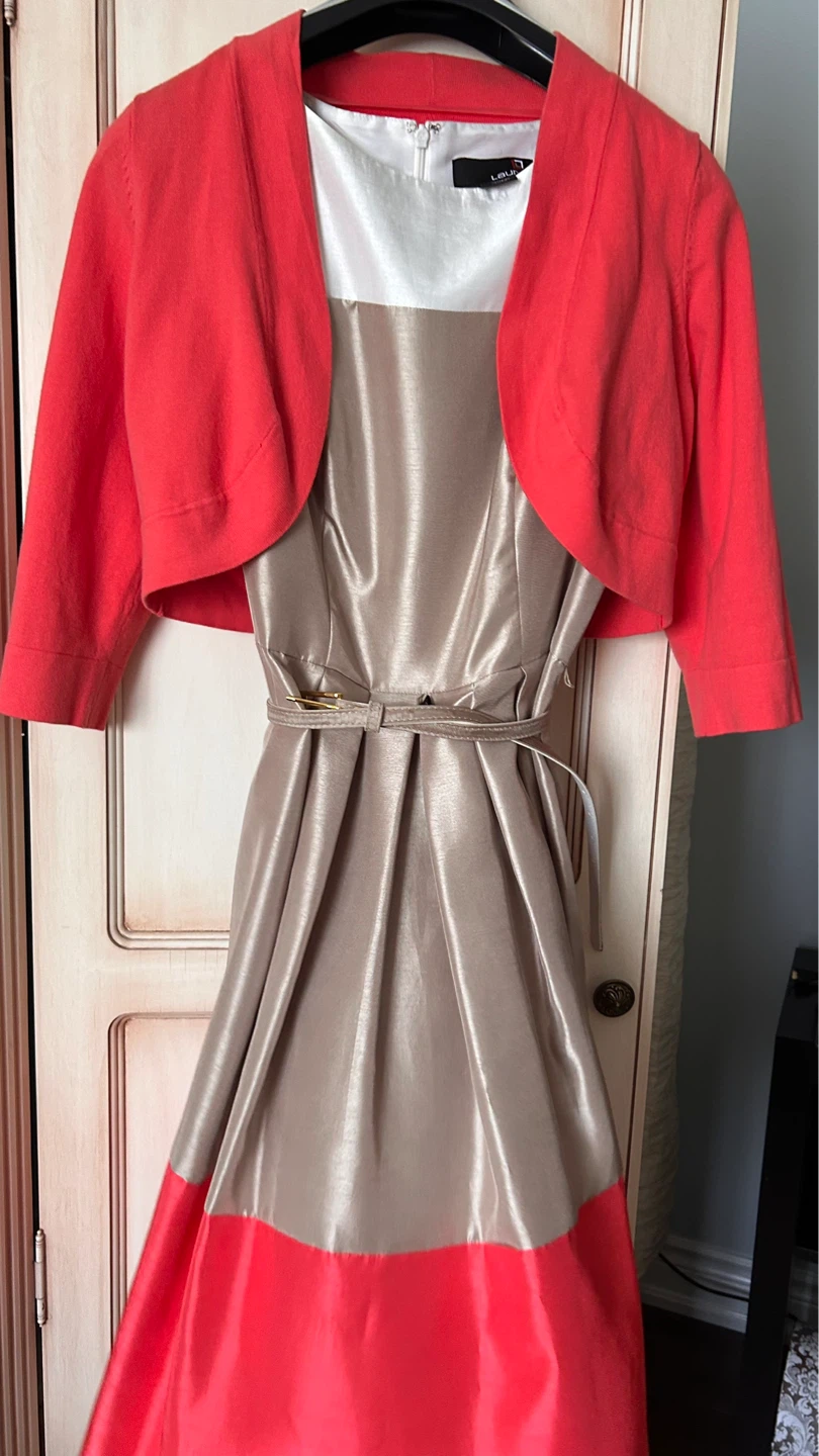 Coral Bolero Jacket and Two-Tone Dress