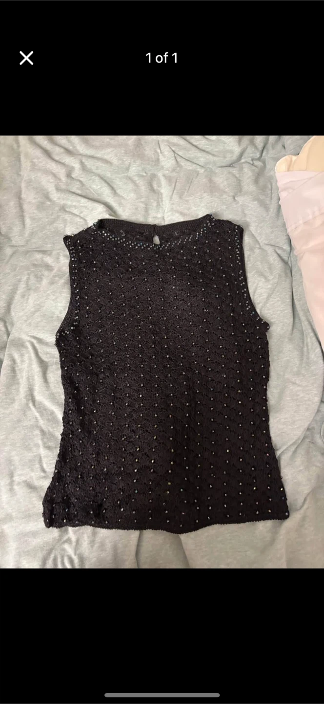 Black Sleeveless Embellished Top