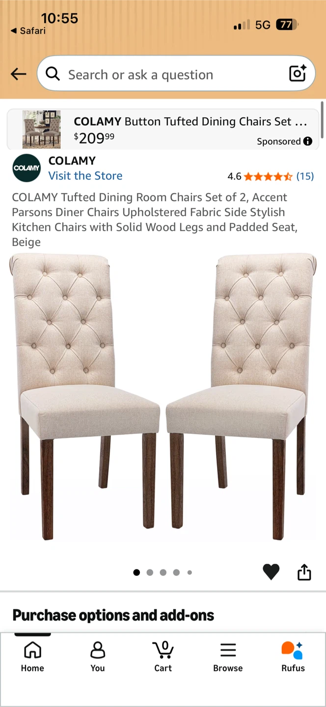 COLAMY Button Tufted Dining Chairs Set of 2