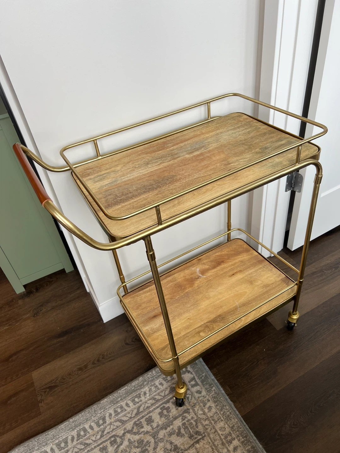 2-Tier Rolling Bar Cart with Wooden Shelves