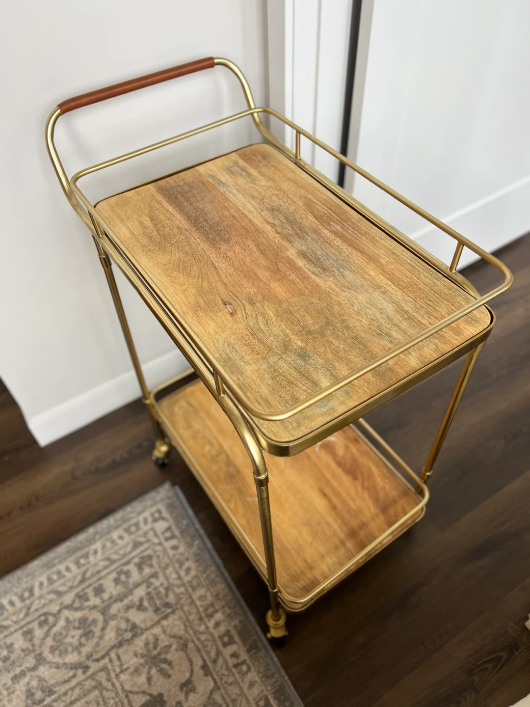 2-Tier Rolling Bar Cart with Wooden Shelves - photo 2