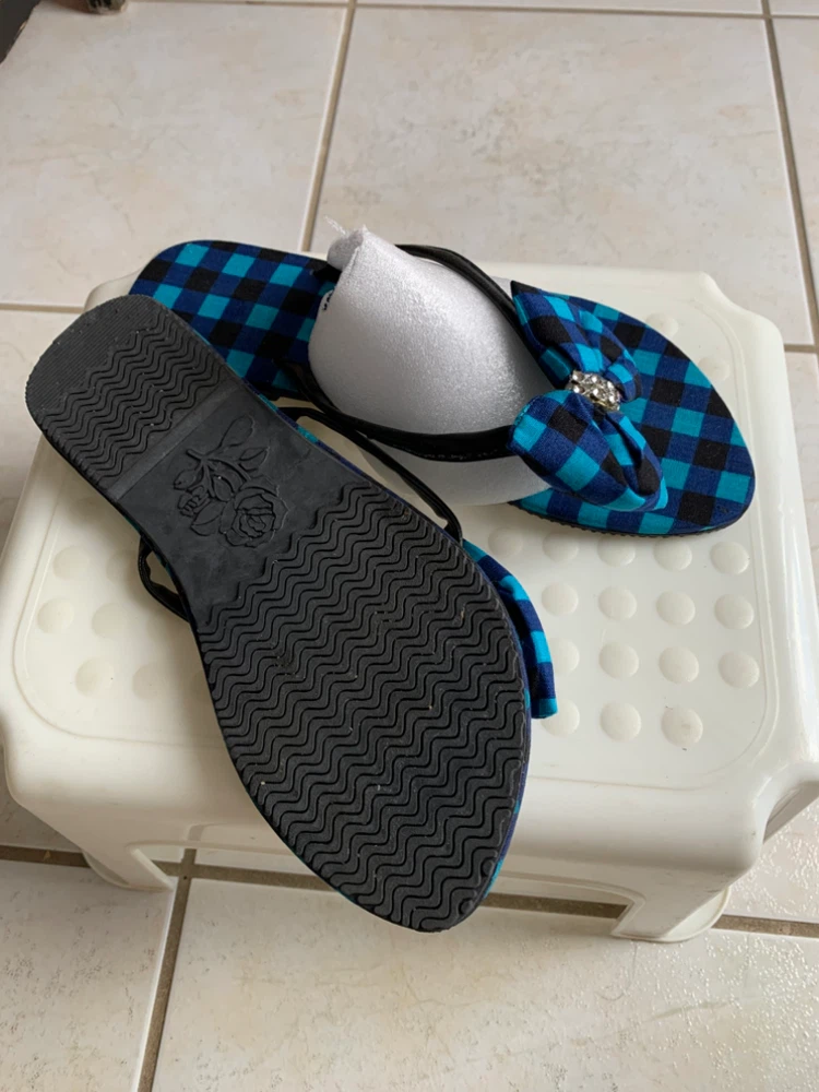 Blue and Black Buffalo Plaid Flip Flops with Bow - photo 3