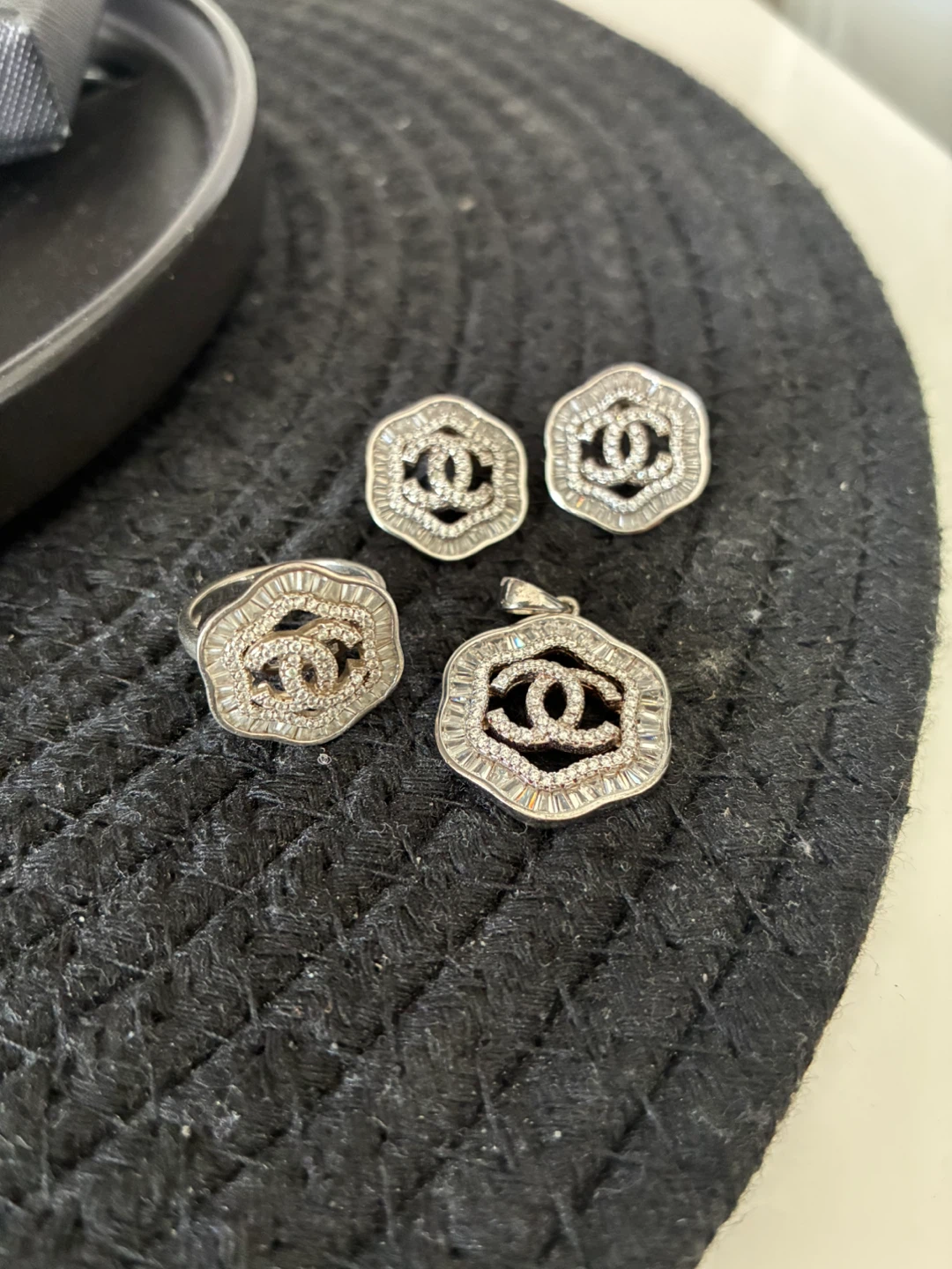 Chanel Inspired Ring, Pendant, and Earrings Set