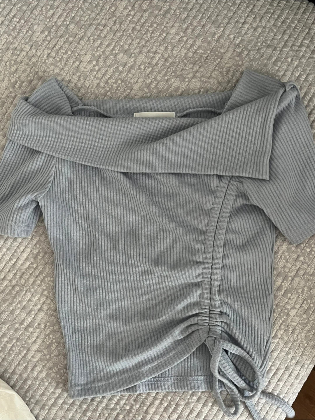 Light Blue Off-the-Shoulder Ruched Top