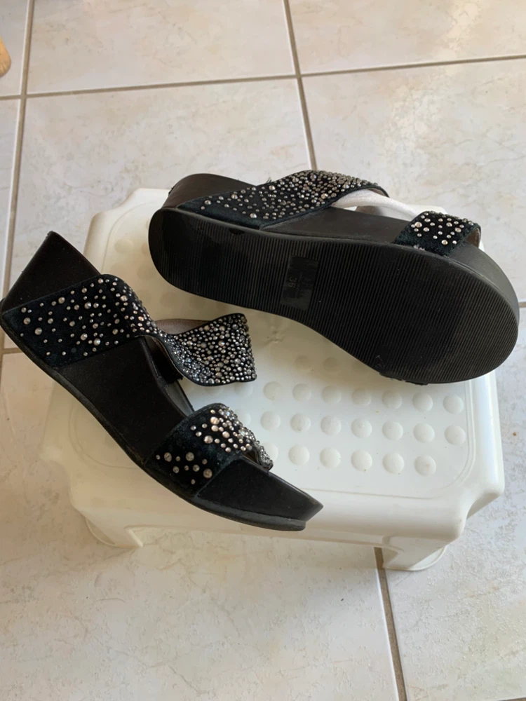 Black Embellished Platform Wedge Sandals