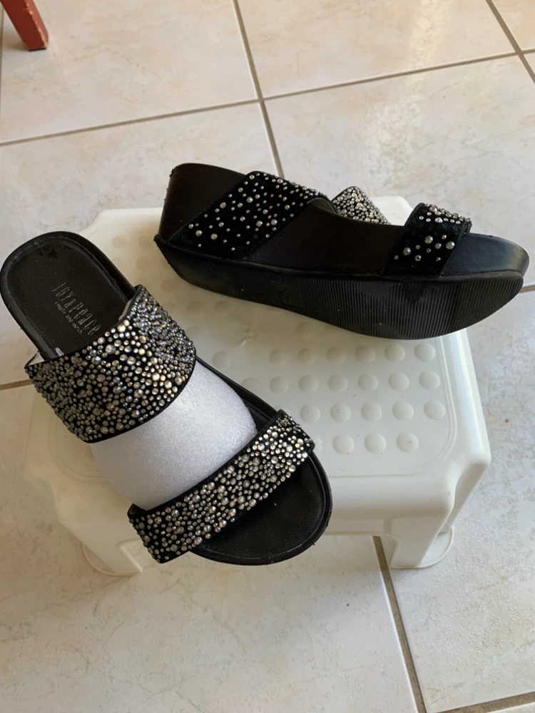 Black Embellished Platform Wedge Sandals - photo 2
