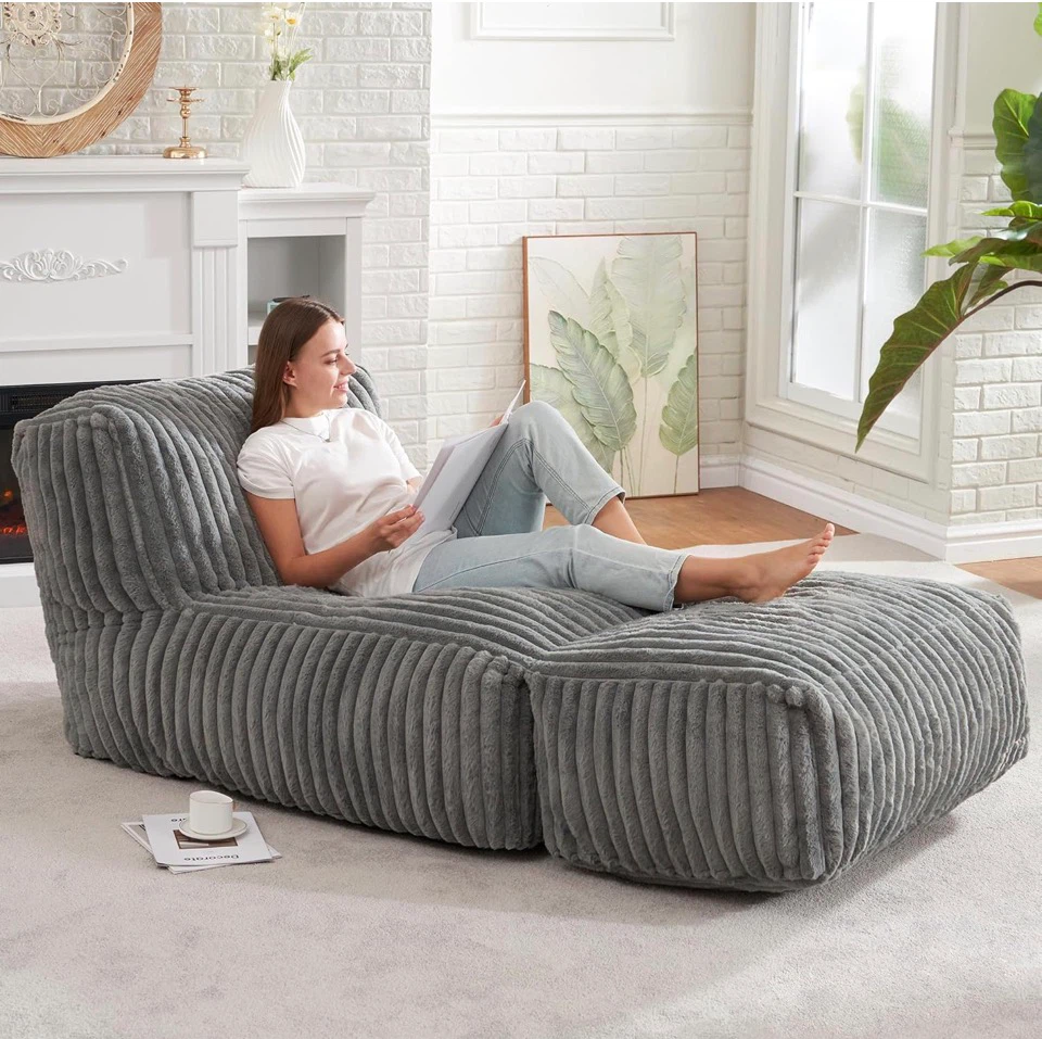 Gray Corduroy Lounger Sofa