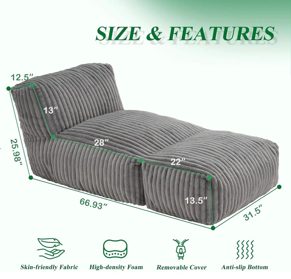 Gray Corduroy Lounger Sofa - photo 2