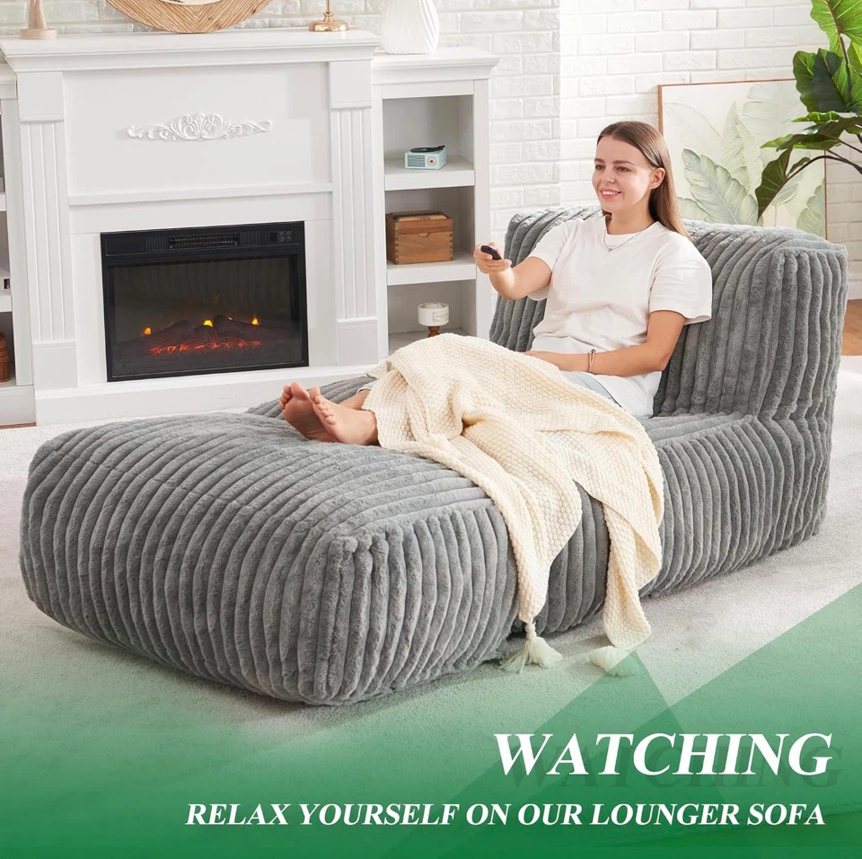 Gray Corduroy Lounger Sofa - photo 3