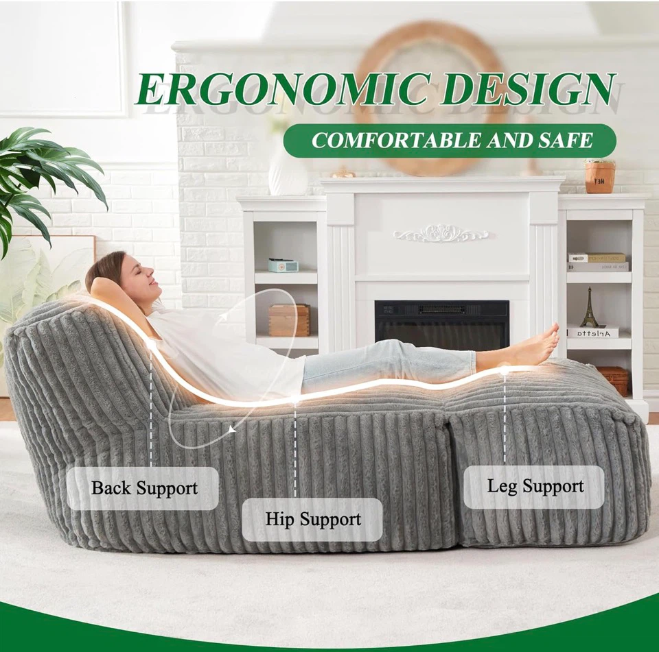 Gray Corduroy Lounger Sofa - photo 4
