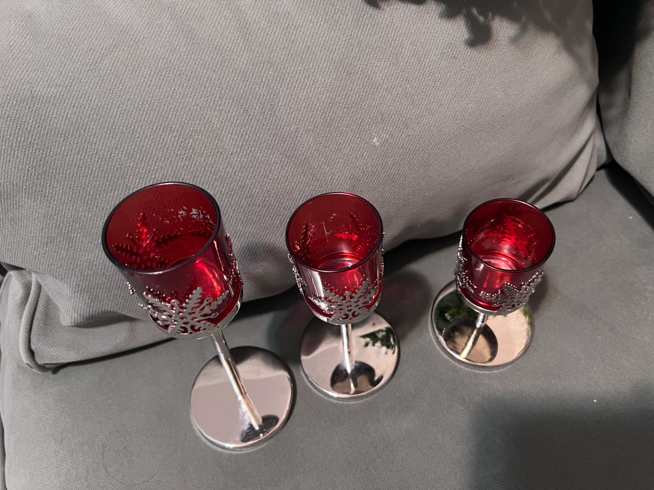 Set of 3 Red Snowflake Votive Candle Holders
