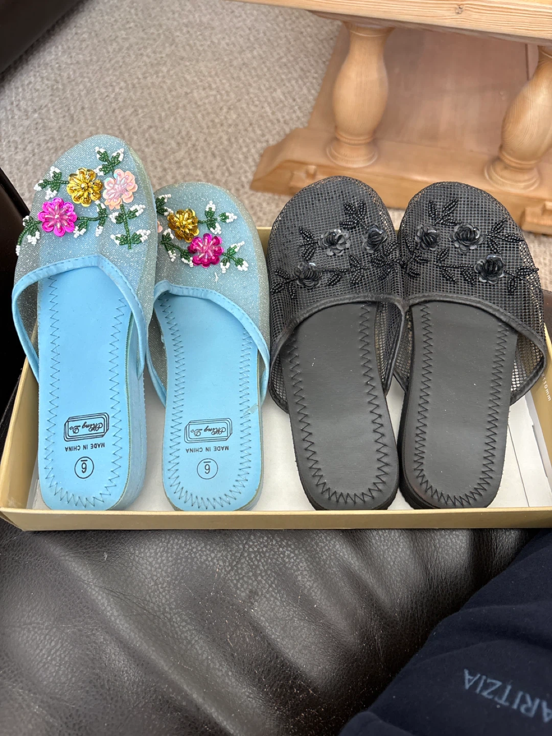 Pair of Red and Pink Slippers with Gold Script
