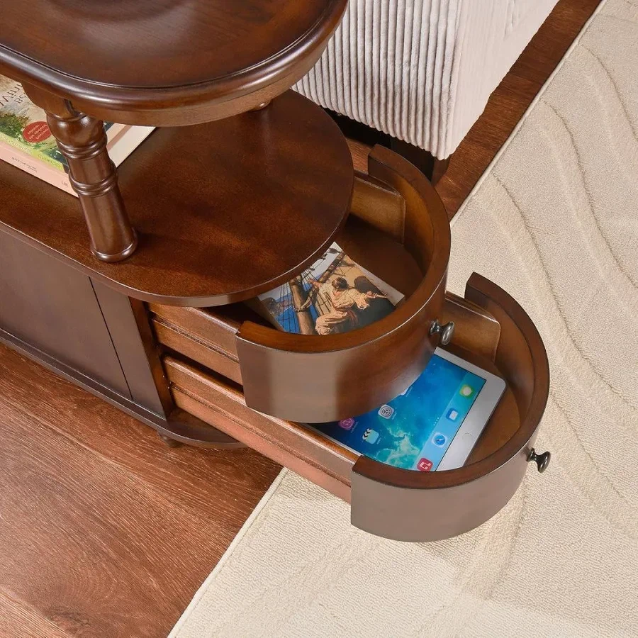 Wooden End Table with 2 Drawers and Shelf - photo 2