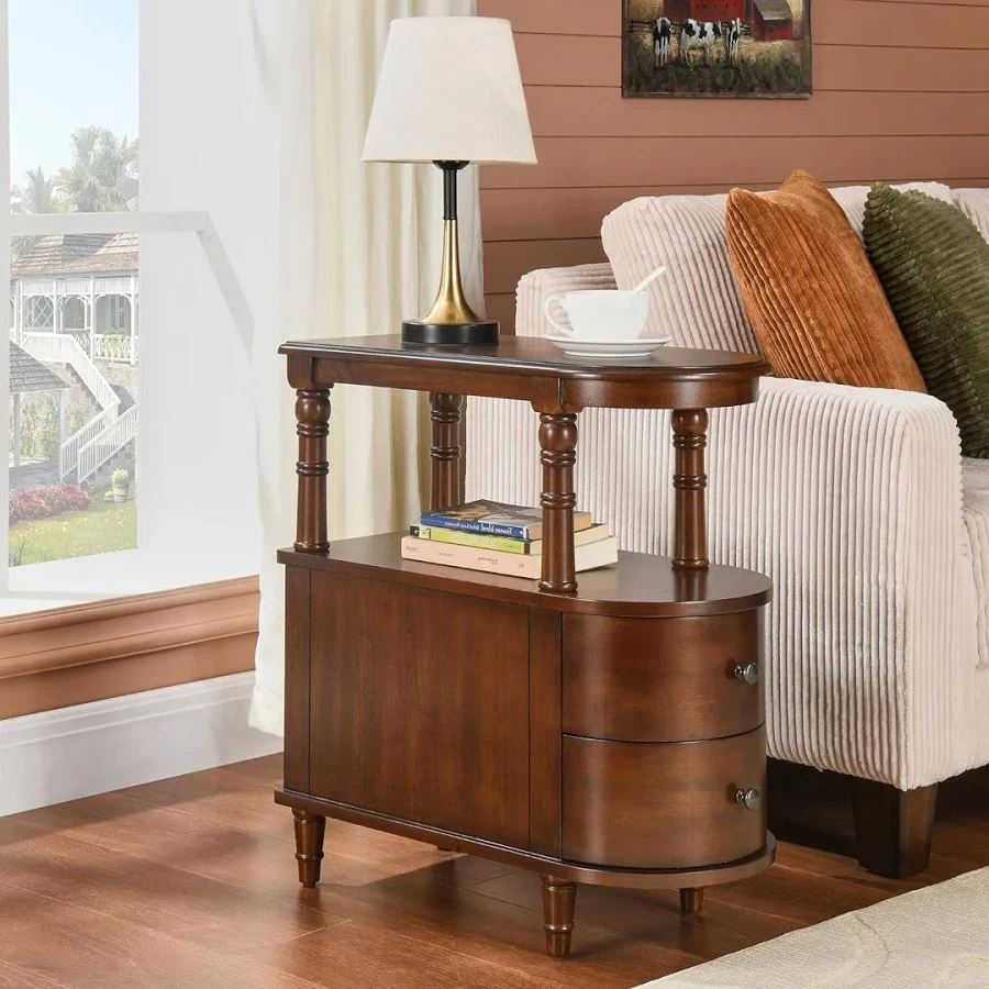Wooden End Table with 2 Drawers and Shelf - photo 3