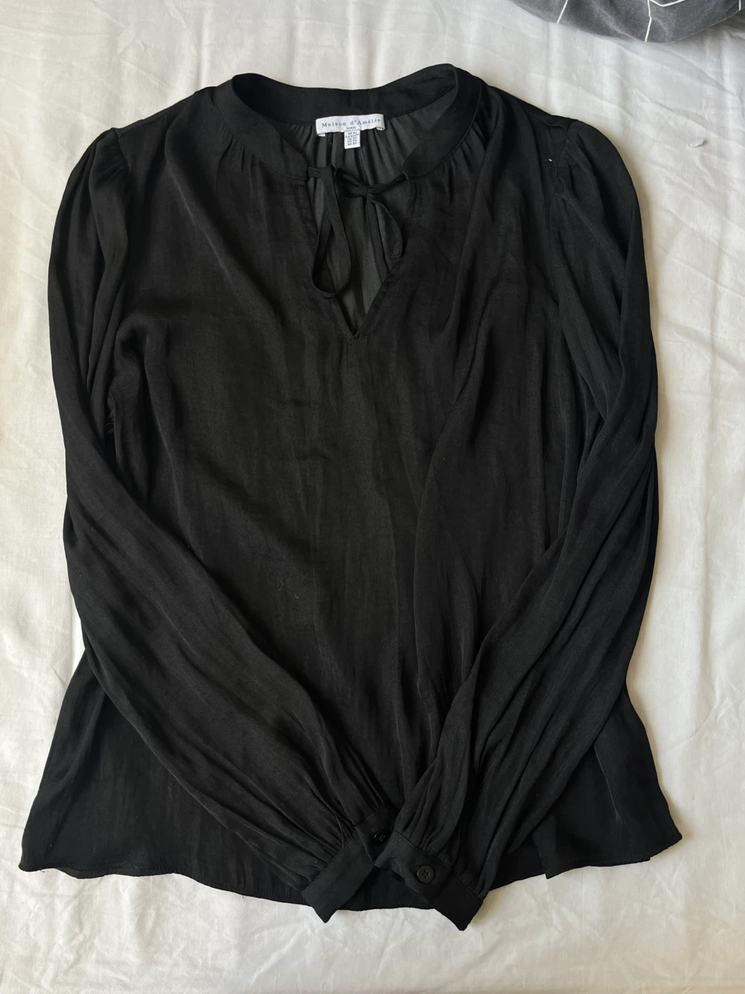 MAISON D'AMÉLIE Black Bow Neck Blouse - Size XS