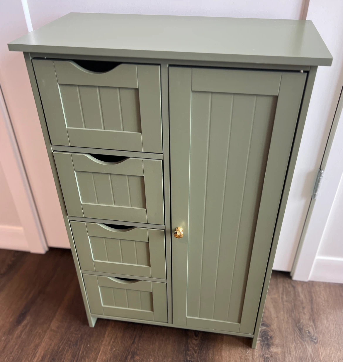 Green Storage Cabinet with Drawers and Door