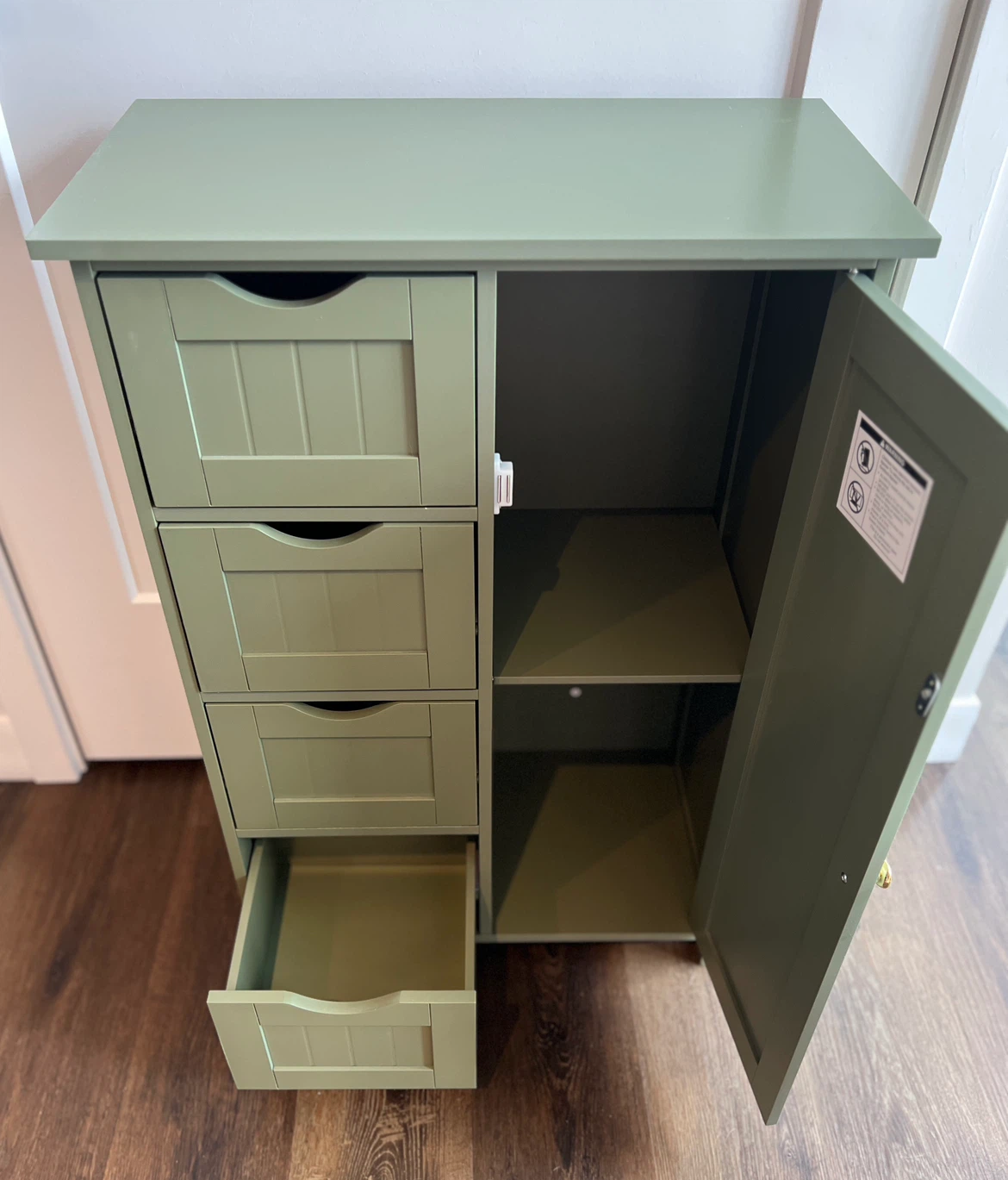 Green Storage Cabinet with Drawers and Door - photo 2