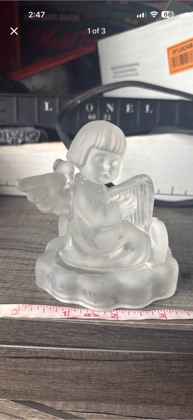 M J Hummel frosted glass angel candle stick holder