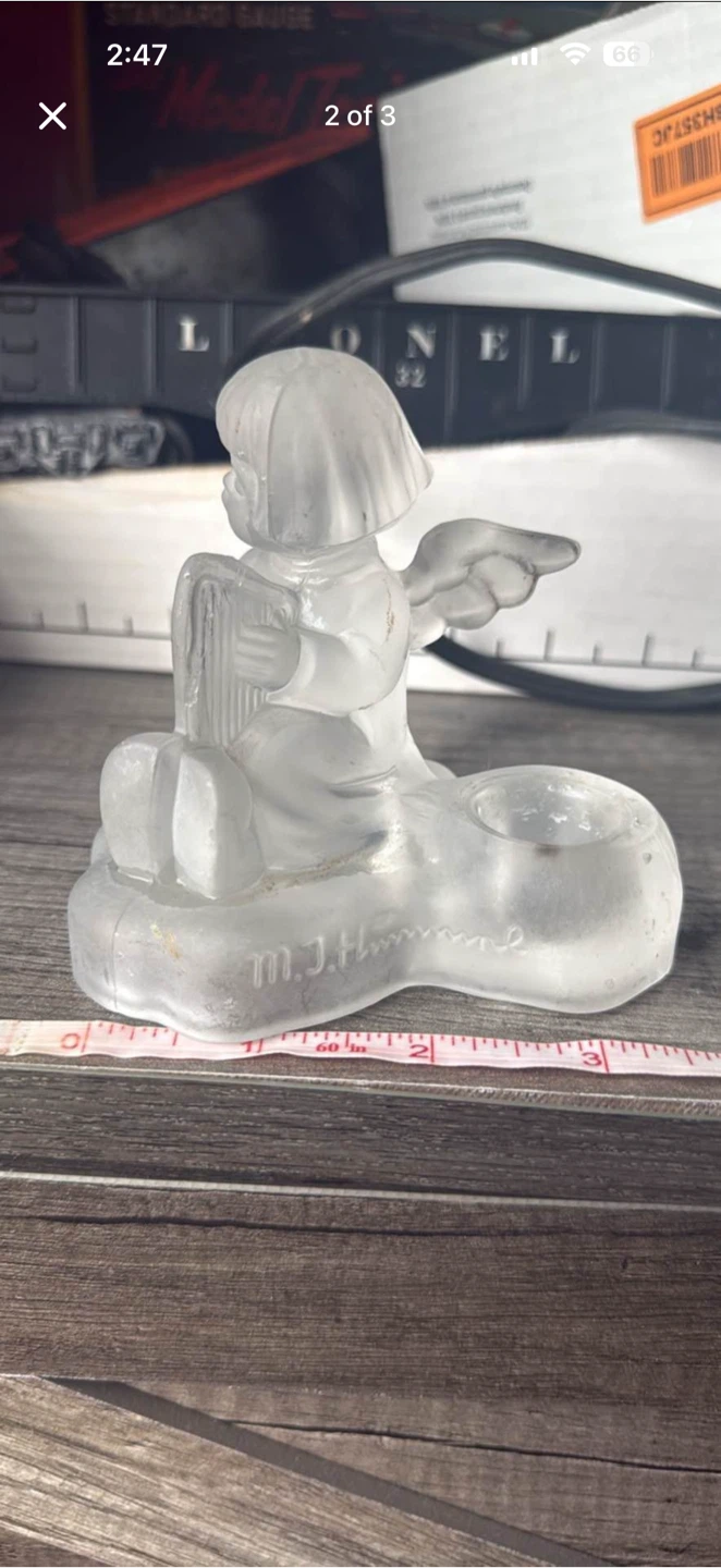 M J Hummel frosted glass angel candle stick holder - photo 2