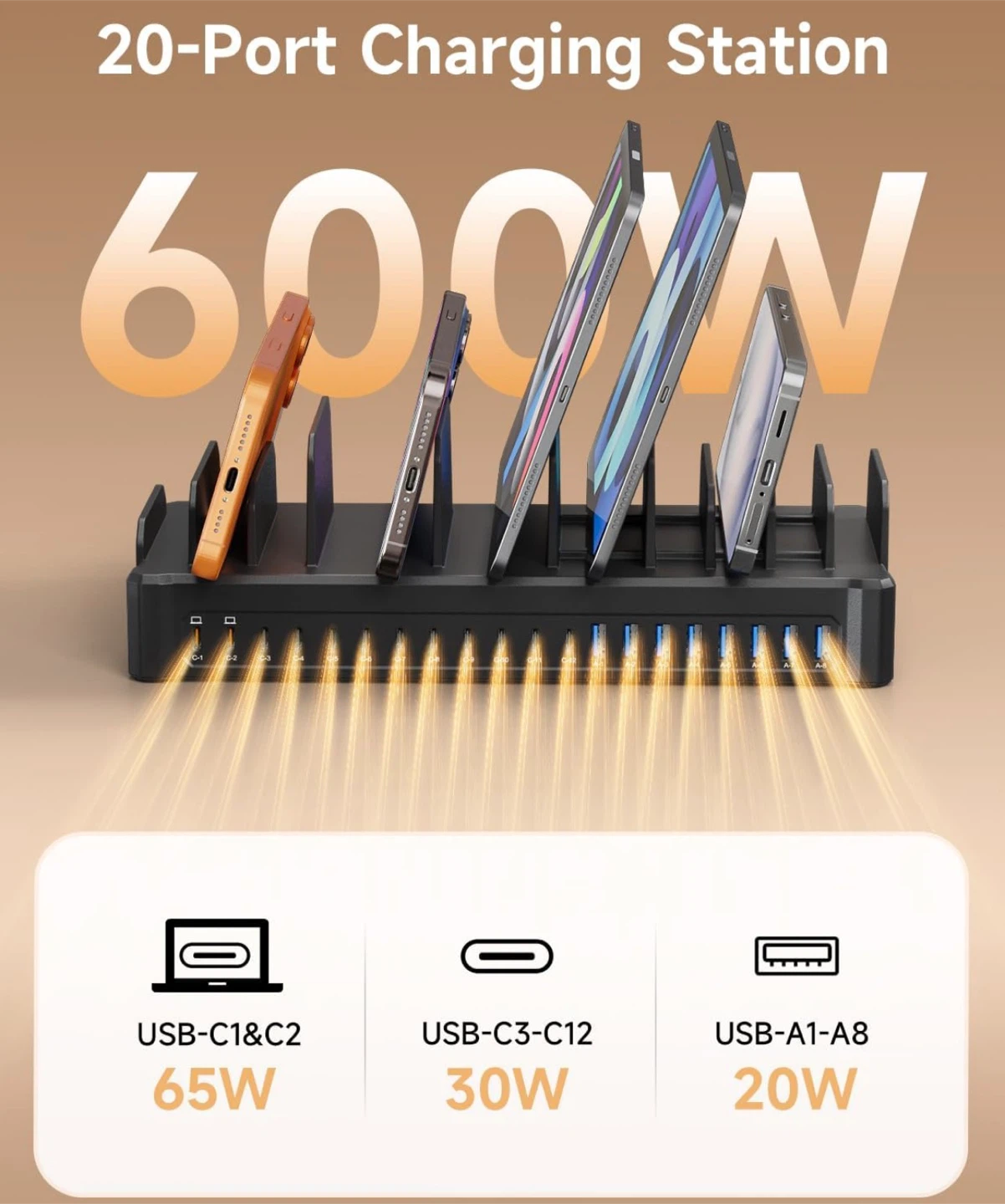 20-Port USB Charging Station - 600W - photo 3