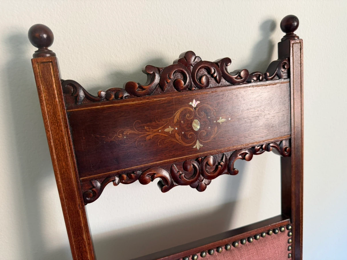 Antique Armchair with mother of pearl Inlay and Pink Upholstery - photo 3