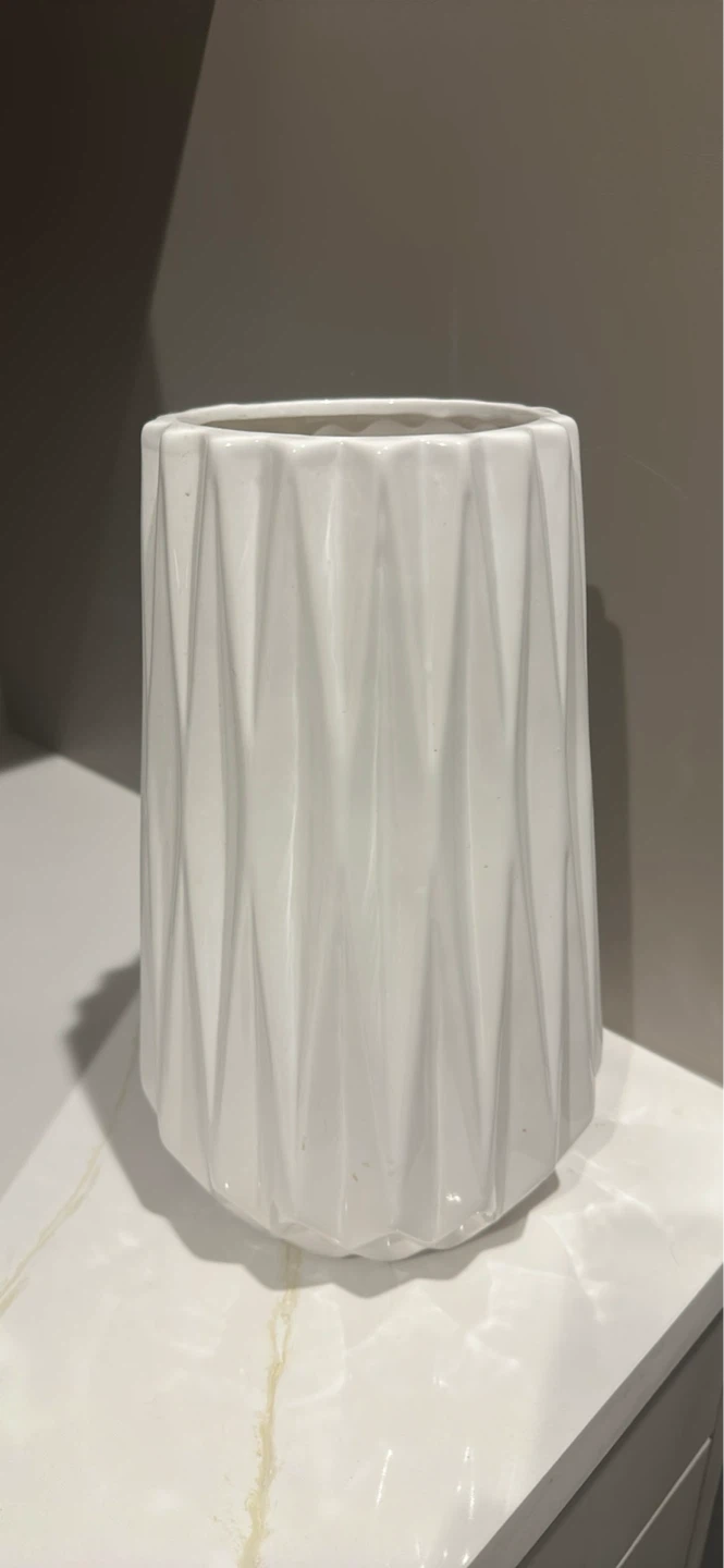 White Geometric Ceramic Vase