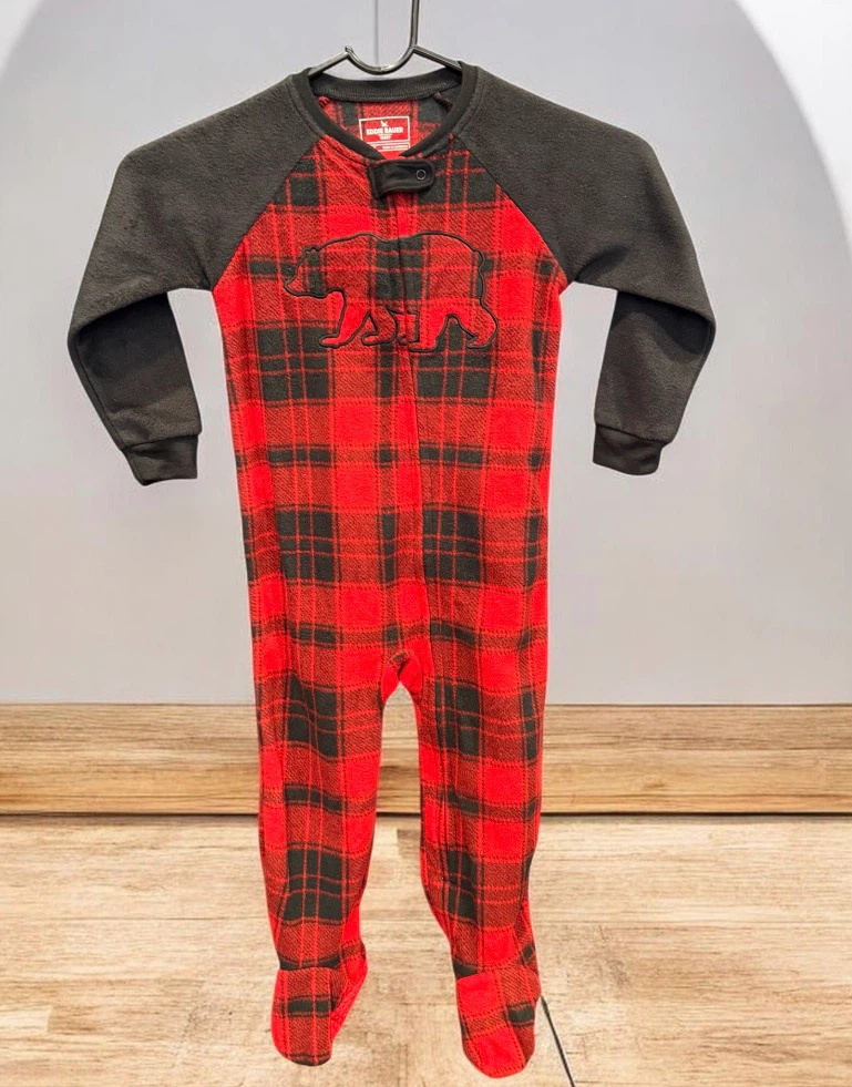 Red Plaid Bear Footed Pajamas