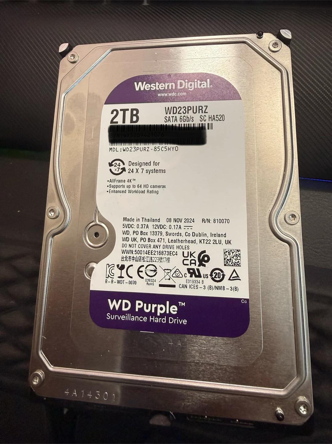 WD Purple Surveillance Hard Drive - 2TB