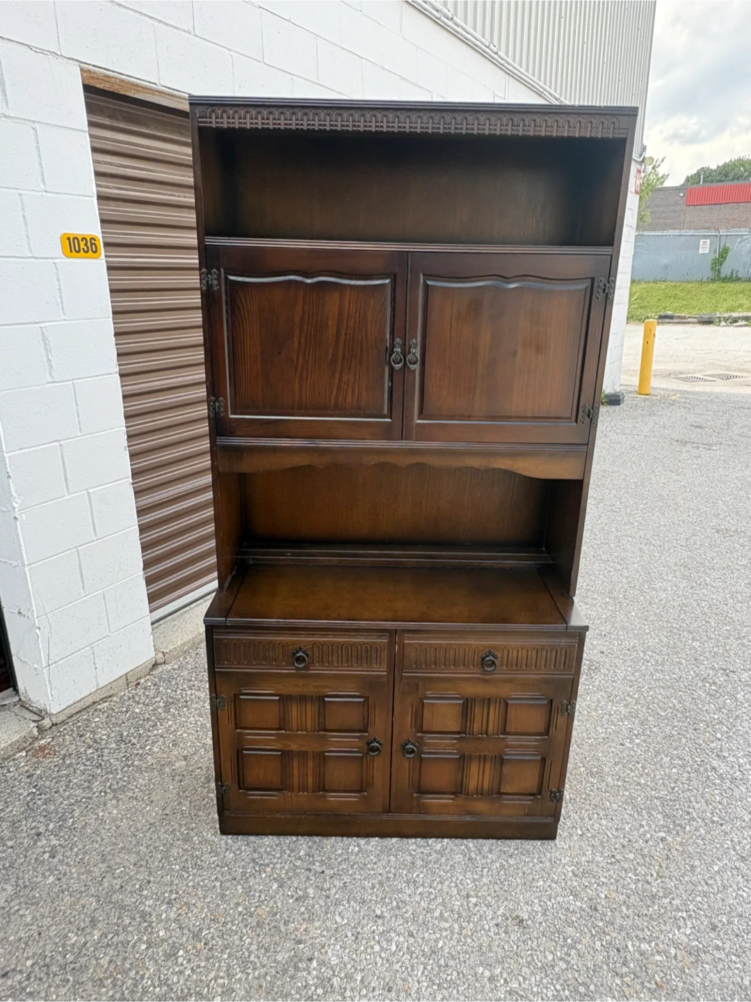 Free delivery used Dark Wood Hutch with Cabinet Storage - photo 2