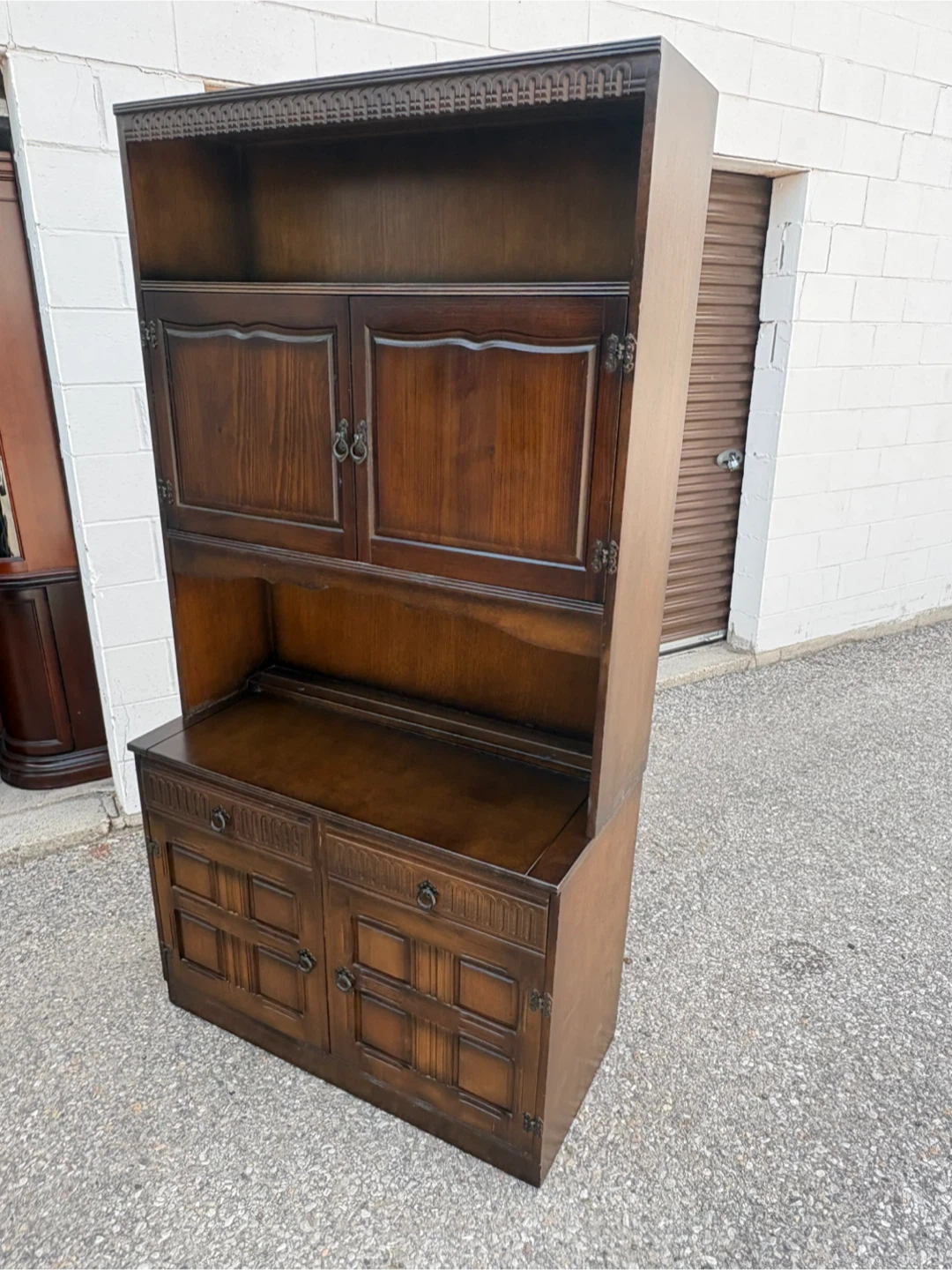 Free delivery used Dark Wood Hutch with Cabinet Storage - photo 3