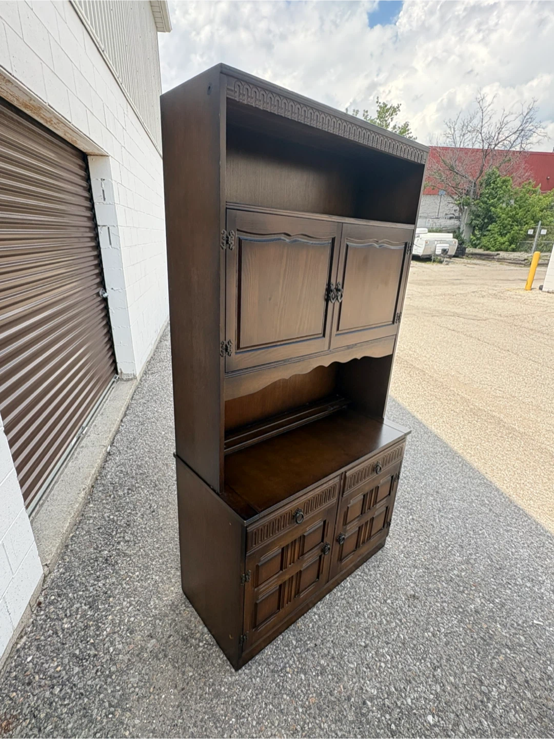 Free delivery used Dark Wood Hutch with Cabinet Storage - photo 4