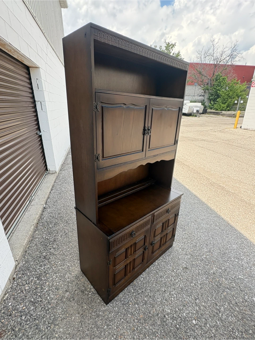 Free delivery used Dark Wood Hutch with Cabinet Storage - photo 5