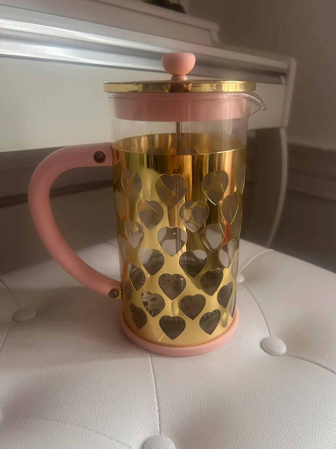 Gold Heart French Press with Pink Handle