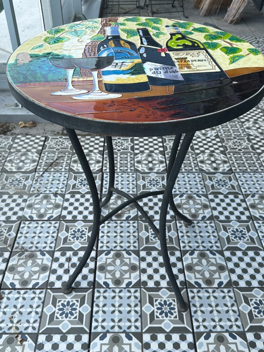 Round Bistro Table with Wine Bottle & Glass Ceramic Top - photo 2