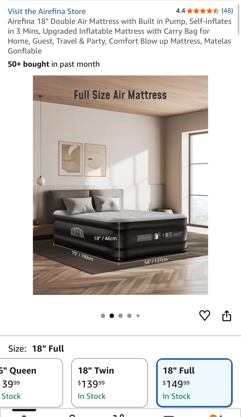 Airefina Full Size Air Mattress with Built-in Pump - photo 4