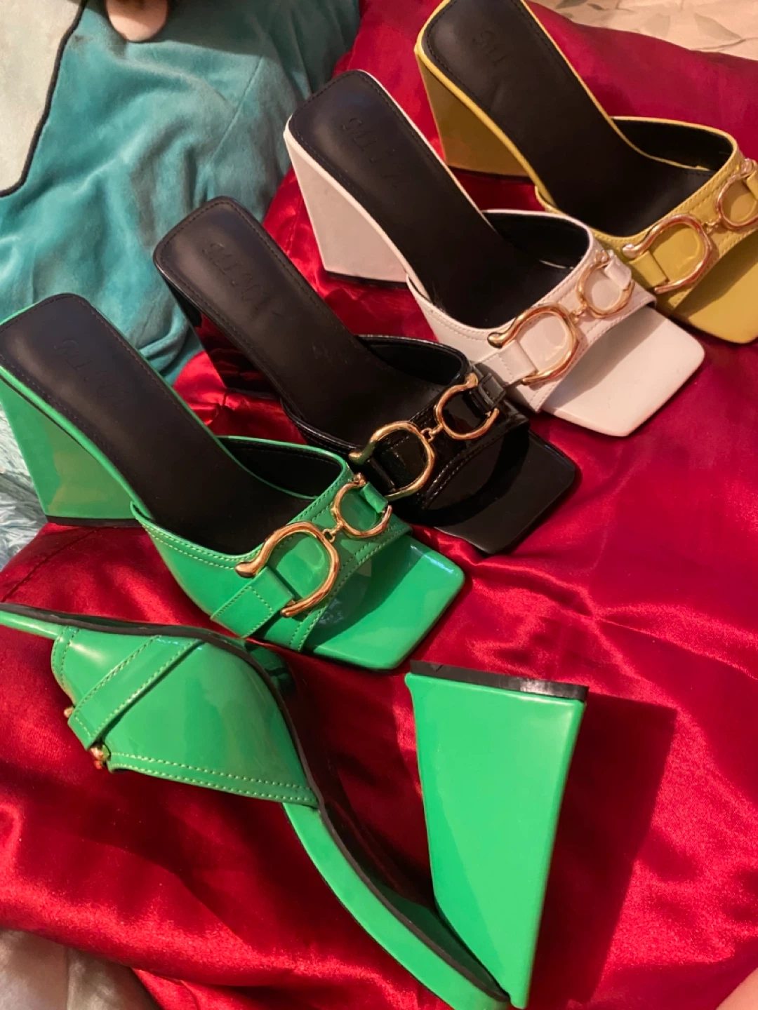 Women's Heeled Mules - Green, Black, White, Yellow