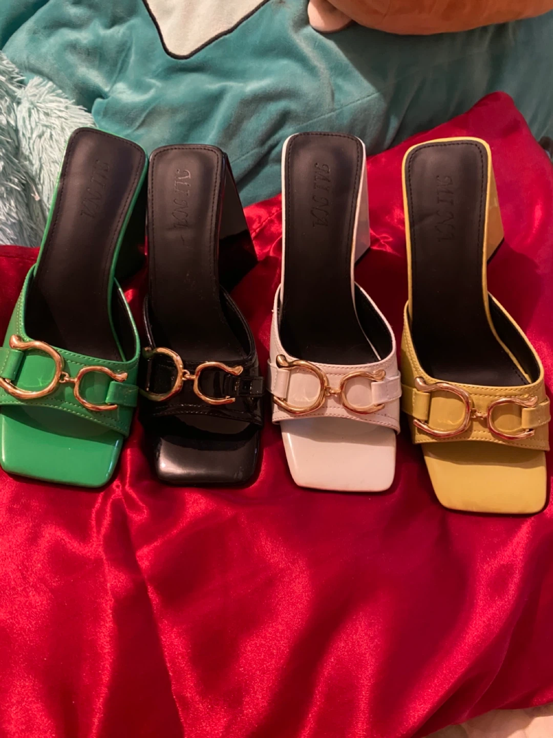 Women's Heeled Mules - Green, Black, White, Yellow - photo 3