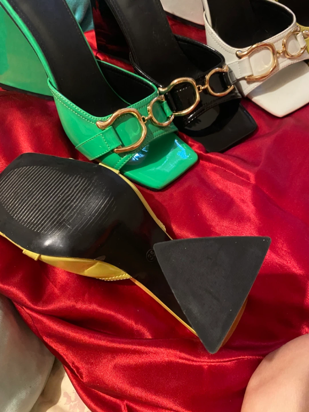 Women's Heeled Mules - Green, Black, White, Yellow - photo 4